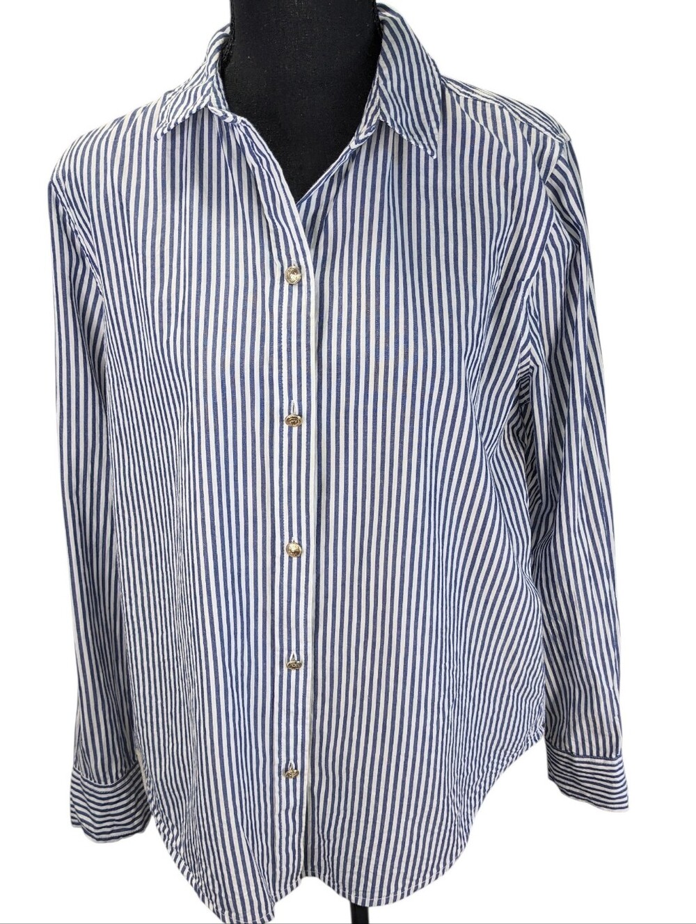 beachlunchlounge Boyfriend Blue and White Striped Button-Down Shirt Over Size M